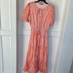 Oliphant Maxi Dress Short Sleeve Orange White Color Stripe Women’s Size XSmall
